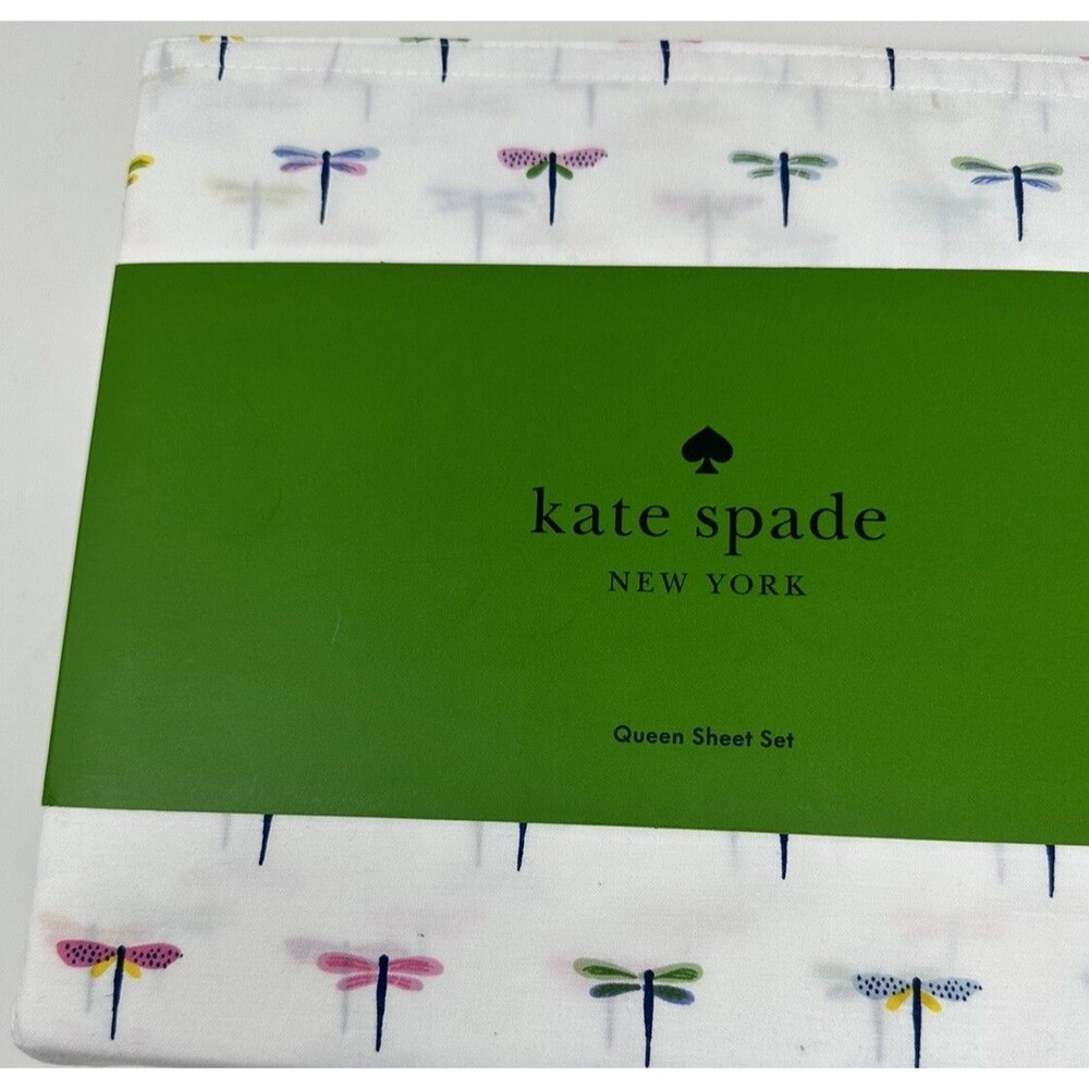 New Kate Spade Queen Sheet Set Dragonflies 2 Pillow Cases Cotton